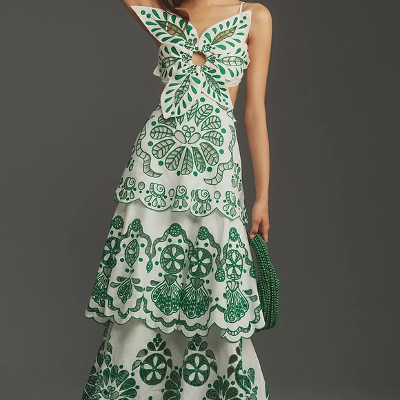 FARM Rio Dresses & Skirts - Elegant Farm Rio Green and White Floral Dress
